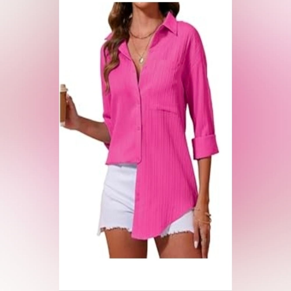 Fuchsia Button-Down Shirt L NWOT